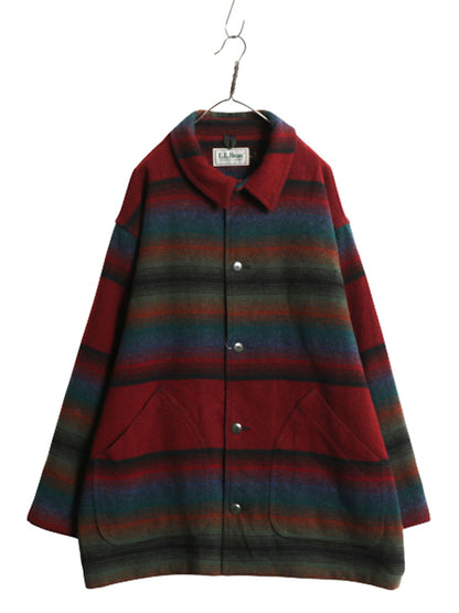 80s USA製 ★ エルエルビーン ネイティブ ラグ ジャケット メンズ XL ヴィンテージ ウール ブランケット ボーダー アウトドア 大きいサイズ