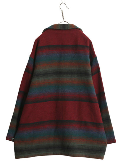 80s USA製 ★ エルエルビーン ネイティブ ラグ ジャケット メンズ XL ヴィンテージ ウール ブランケット ボーダー アウトドア 大きいサイズ