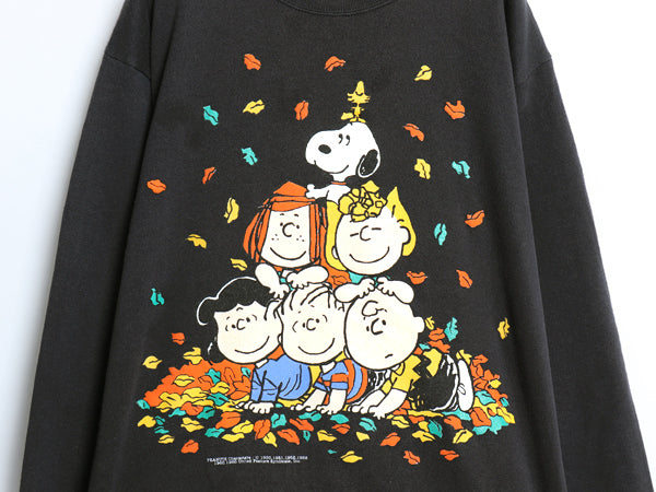 90s USA製 スヌーピー プリント スウェット メンズ レディース L / オールド ピーナッツ オフィシャル キャラクター トレーナー 裏起毛 黒
