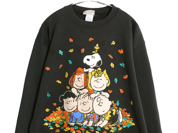 90s USA製 スヌーピー プリント スウェット メンズ レディース L / オールド ピーナッツ オフィシャル キャラクター トレーナー 裏起毛 黒