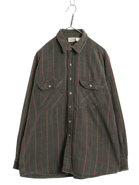 90s ファイブブラザー チェック 長袖 ヘビー フランネル シャツ メンズ XL オールド ネルシャツ ヘビーウェイト マルチカラー 大きいサイズ