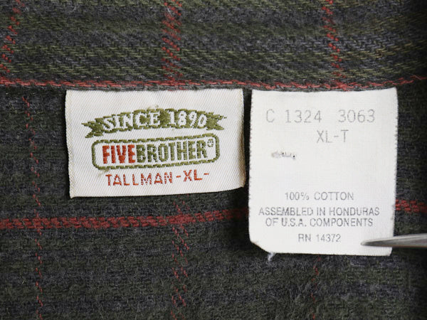 90s ファイブブラザー チェック 長袖 ヘビー フランネル シャツ メンズ XL オールド ネルシャツ ヘビーウェイト マルチカラー 大きいサイズ