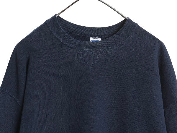 90s USA製 ラッセル 無地 スウェット メンズ レディース XL オールド トレーナー 前V 裏起毛 大きいサイズ ワンポイント ブランク ネイビー