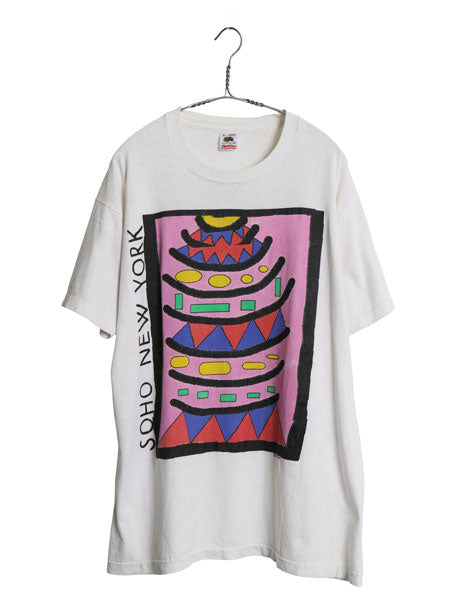 90s USA製 アート イラスト プリント 半袖 Tシャツ メンズ XL / オールド シングルステッチ グラフィック ヘビーウェイト 大きいサイズ 白