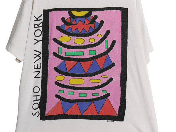 90s USA製 アート イラスト プリント 半袖 Tシャツ メンズ XL / オールド シングルステッチ グラフィック ヘビーウェイト 大きいサイズ 白