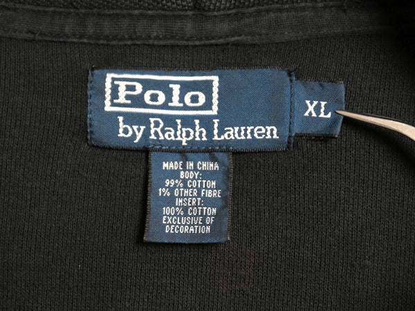 00s ポロ ラルフローレン フルジップ 鹿の子 フード パーカー メンズ XL / オールド スウェット トレーナー ワンポイント 大きいサイズ 黒