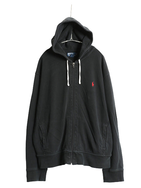 00s ポロ ラルフローレン フルジップ 鹿の子 フード パーカー メンズ XL / オールド スウェット トレーナー ワンポイント 大きいサイズ 黒