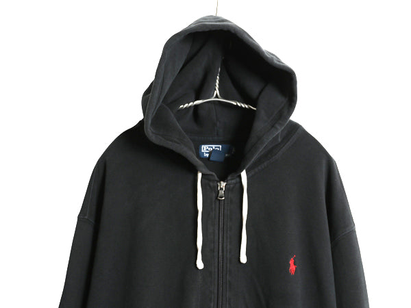 00s ポロ ラルフローレン フルジップ 鹿の子 フード パーカー メンズ XL / オールド スウェット トレーナー ワンポイント 大きいサイズ 黒