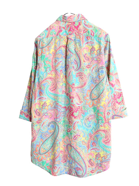 00s ローレン ラルフローレン ペイズリー 総柄 七分袖 シャツ ワンピース レディース M / オールド ポロ コットン チュニック マルチカラー