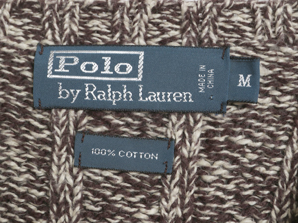 00s ポロ ラルフローレン コットン ニット セーター レディース M オールド 長袖ニット ヘビーウェイト リブ編み クルーネック 杢 ブラウン