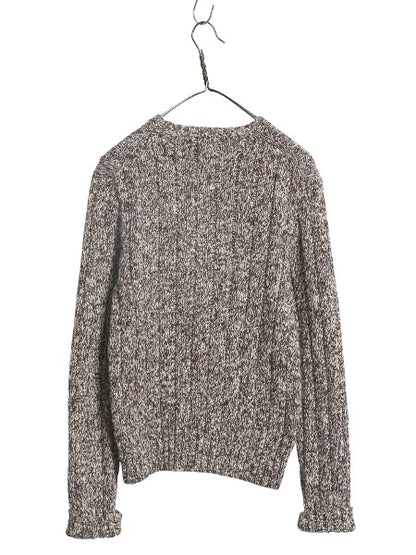 00s ポロ ラルフローレン コットン ニット セーター レディース M オールド 長袖ニット ヘビーウェイト リブ編み クルーネック 杢 ブラウン