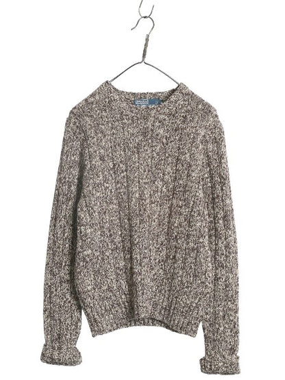 00s ポロ ラルフローレン コットン ニット セーター レディース M オールド 長袖ニット ヘビーウェイト リブ編み クルーネック 杢 ブラウン