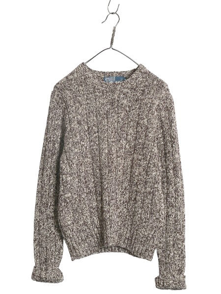 00s ポロ ラルフローレン コットン ニット セーター レディース M オールド 長袖ニット ヘビーウェイト リブ編み クルーネック 杢 ブラウン