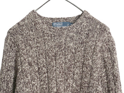 00s ポロ ラルフローレン コットン ニット セーター レディース M オールド 長袖ニット ヘビーウェイト リブ編み クルーネック 杢 ブラウン