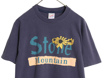 90s USA製 ひまわり アート イラスト プリント Tシャツ メンズ レディース M オールド フラワー グラフィック ヘビーウェイト コットン 紺