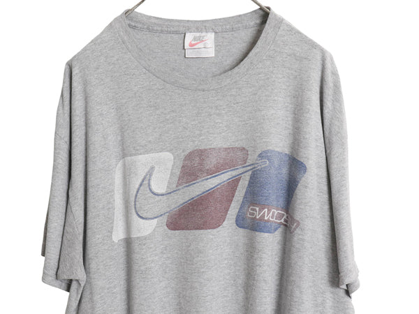 90s USA製 ナイキ 両面 プリント 半袖 Tシャツ メンズ L 古着 オールド 当時物 スウッシュ グラフィック カットソー バックプリント グレー