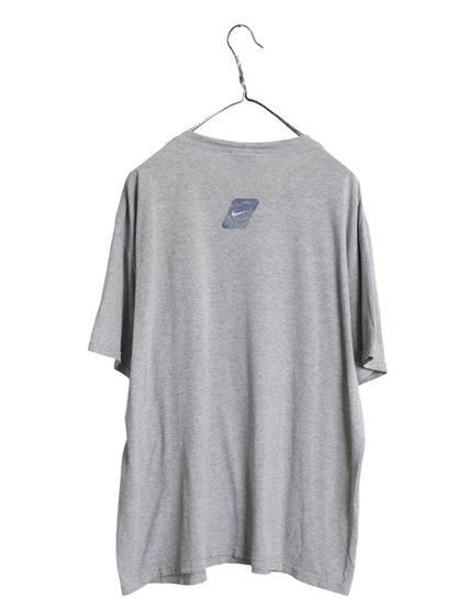 90s USA製 ナイキ 両面 プリント 半袖 Tシャツ メンズ L 古着 オールド 当時物 スウッシュ グラフィック カットソー バックプリント グレー