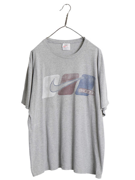 90s USA製 ナイキ 両面 プリント 半袖 Tシャツ メンズ L 古着 オールド 当時物 スウッシュ グラフィック カットソー バックプリント グレー