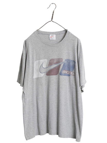 90s USA製 ナイキ 両面 プリント 半袖 Tシャツ メンズ L 古着 オールド 当時物 スウッシュ グラフィック カットソー バックプリント グレー