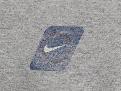 90s USA製 ナイキ 両面 プリント 半袖 Tシャツ メンズ L 古着 オールド 当時物 スウッシュ グラフィック カットソー バックプリント グレー