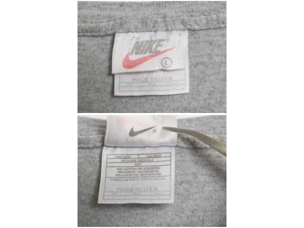 90s USA製 ナイキ 両面 プリント 半袖 Tシャツ メンズ L 古着 オールド 当時物 スウッシュ グラフィック カットソー バックプリント グレー