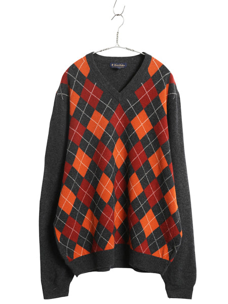 ブルックスブラザーズ アーガイル ニット セーター メンズ XL 古着 スコットランド製 ラム ウール Vネック シンプル 大きいサイズ ゆったり