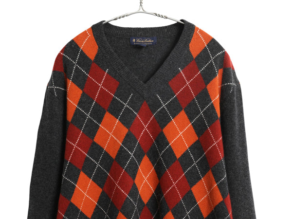 ブルックスブラザーズ アーガイル ニット セーター メンズ XL 古着 スコットランド製 ラム ウール Vネック シンプル 大きいサイズ ゆったり