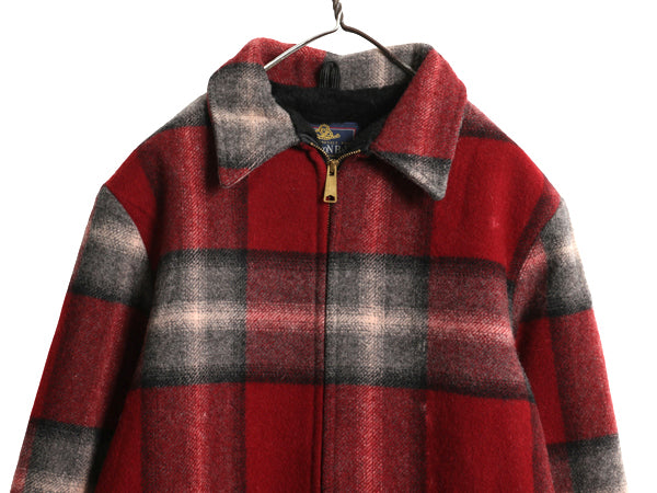 80s USA製 ウールリッチ チェック ウール ジャケット メンズ M / ヴィンテージ 裏 ボア パイル フリース フルジップ ブルゾン メイシーズ