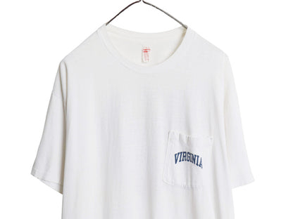 70s 80s USA製 ポケット付き 両面 カレッジ プリント Tシャツ メンズ XL ヴィンテージ ポケT シングルステッチ カットソー 大きいサイズ 白