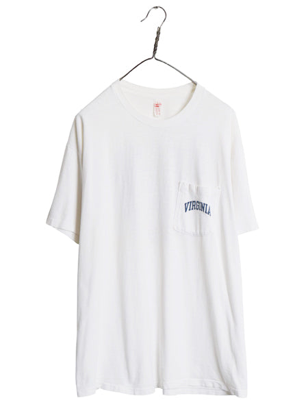 70s 80s USA製 ポケット付き 両面 カレッジ プリント Tシャツ メンズ XL ヴィンテージ ポケT シングルステッチ カットソー 大きいサイズ 白