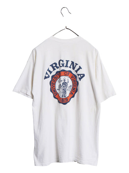 70s 80s USA製 ポケット付き 両面 カレッジ プリント Tシャツ メンズ XL ヴィンテージ ポケT シングルステッチ カットソー 大きいサイズ 白