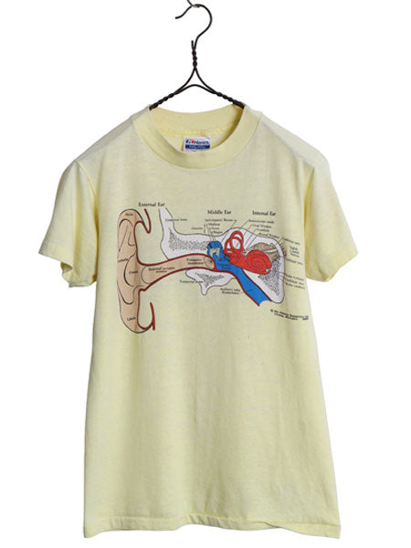80s USA製 ★ 耳 解剖図 アート イラスト プリント Tシャツ メンズ レディース S 小さめ XS / ヴィンテージ シングルステッチ グラフィック