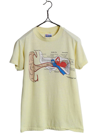 80s USA製 ★ 耳 解剖図 アート イラスト プリント Tシャツ メンズ レディース S 小さめ XS / ヴィンテージ シングルステッチ グラフィック