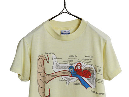 80s USA製 ★ 耳 解剖図 アート イラスト プリント Tシャツ メンズ レディース S 小さめ XS / ヴィンテージ シングルステッチ グラフィック
