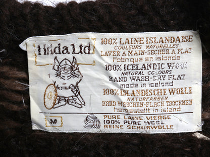 70s 80s アイスランド製 ★ Hilda ノルディック ニット セーター メンズ M ヴィンテージ ウール 丸ヨーク 求心柄 モックネック ローゲージ