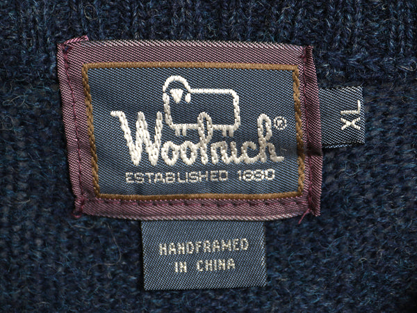 90s ウールリッチ デザイン ニット セーター メンズ XL / オールド 絵柄 立体編み ウール マルチカラー アップル アニマル 大きいサイズ 紺