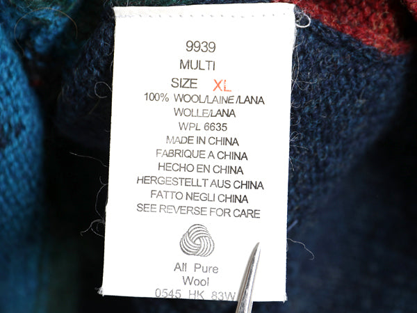 90s ウールリッチ デザイン ニット セーター メンズ XL / オールド 絵柄 立体編み ウール マルチカラー アップル アニマル 大きいサイズ 紺