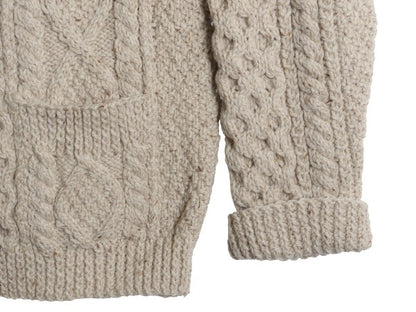 アイランド製 フィッシャーマン ウール ニット カーディガン レディース M 古着 ハンドメイド アラン ケーブル 前開き 丸首 羽織り重ね着