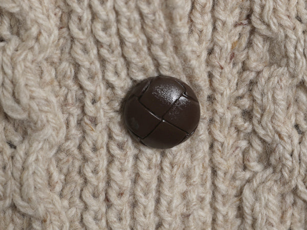 アイランド製 フィッシャーマン ウール ニット カーディガン レディース M 古着 ハンドメイド アラン ケーブル 前開き 丸首 羽織り重ね着