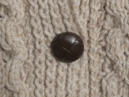 アイランド製 フィッシャーマン ウール ニット カーディガン レディース M 古着 ハンドメイド アラン ケーブル 前開き 丸首 羽織り重ね着