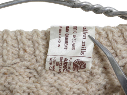 アイランド製 フィッシャーマン ウール ニット カーディガン レディース M 古着 ハンドメイド アラン ケーブル 前開き 丸首 羽織り重ね着