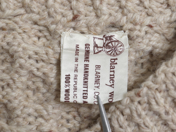 アイランド製 フィッシャーマン ウール ニット カーディガン レディース M 古着 ハンドメイド アラン ケーブル 前開き 丸首 羽織り重ね着