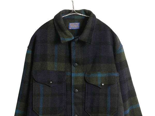 60s USA製 ★ ペンドルトン ウール シャツ ジャケット メンズ L 古着 ヴィンテージ チェック ヘビーウェイト CPO ボックス ブルゾン 紺 緑