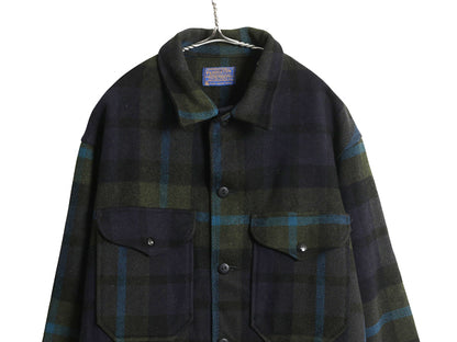 60s USA製 ★ ペンドルトン ウール シャツ ジャケット メンズ L 古着 ヴィンテージ チェック ヘビーウェイト CPO ボックス ブルゾン 紺 緑
