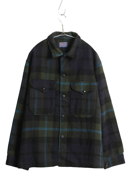 60s USA製 ★ ペンドルトン ウール シャツ ジャケット メンズ L 古着 ヴィンテージ チェック ヘビーウェイト CPO ボックス ブルゾン 紺 緑