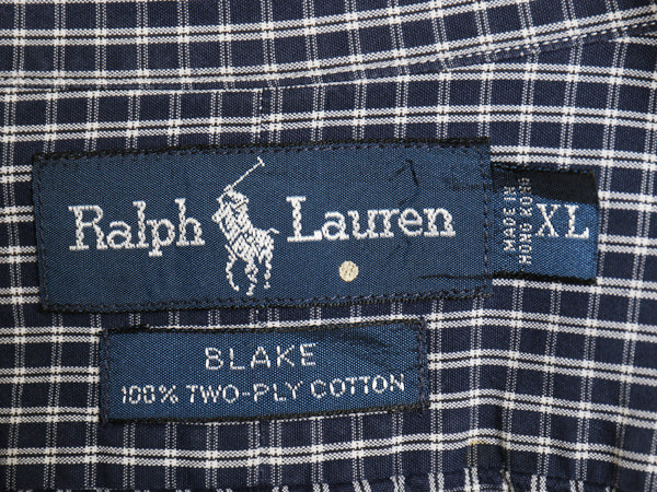 90s ラルフローレン チェック 長袖 ボタンダウン シャツ メンズ XL オールド ポロ BLAKE コットン ワンポイント ポニー 刺繍 大きいサイズ