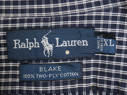 90s ラルフローレン チェック 長袖 ボタンダウン シャツ メンズ XL オールド ポロ BLAKE コットン ワンポイント ポニー 刺繍 大きいサイズ