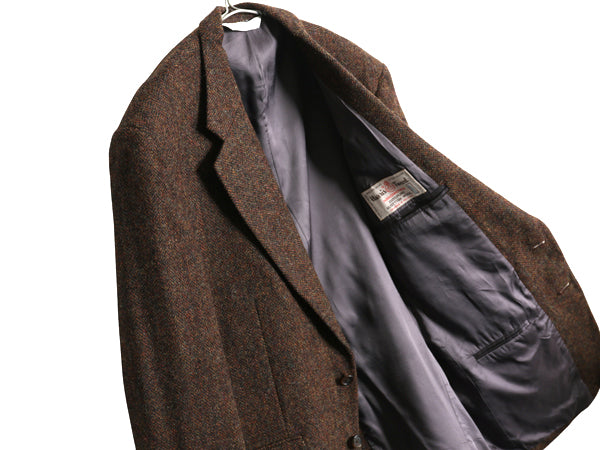 80s USA製 ランズエンド ハリスツイード テーラード ジャケット メンズ L 程/ 古着 ヴィンテージ ブレザー ウール ツイード ヘリンボーン