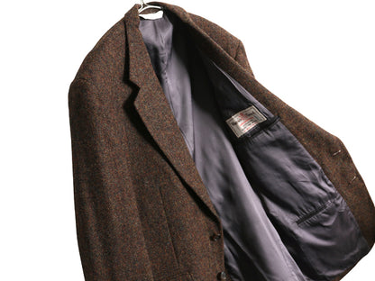 80s USA製 ランズエンド ハリスツイード テーラード ジャケット メンズ L 程/ 古着 ヴィンテージ ブレザー ウール ツイード ヘリンボーン