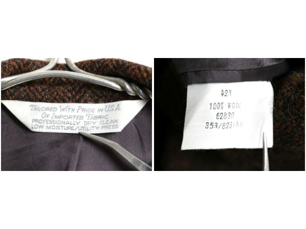 80s USA製 ランズエンド ハリスツイード テーラード ジャケット メンズ L 程/ 古着 ヴィンテージ ブレザー ウール ツイード ヘリンボーン